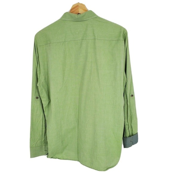 Ted Baker Mens Oxford Button Shirt Green Tab Sleeve Contrast Cuff Size 4 Large - Picture 2 of 4